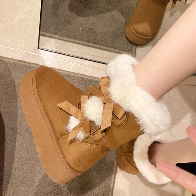 Bootara Women's Bow-Knit Cozy Winter Boots - Shearling Lined Chunky Platform Snow Boots (US 5-9.5)