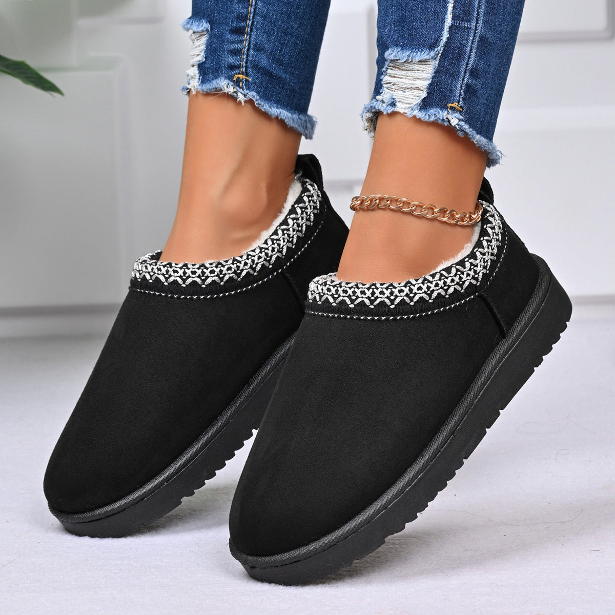Slip-On Round Toe Platform Ankle Boots