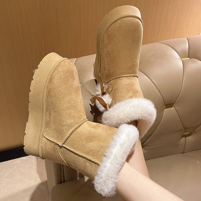 Bootara Women's Bow-Knit Cozy Winter Boots - Shearling Lined Chunky Platform Snow Boots (US 5-9.5)