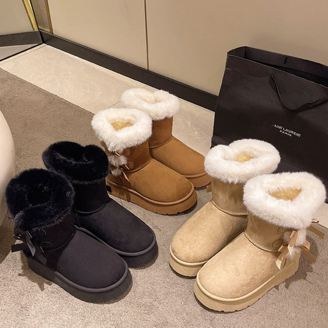 Bootara Women's Bow-Knit Cozy Winter Boots - Shearling Lined Chunky Platform Snow Boots (US 5-9.5)