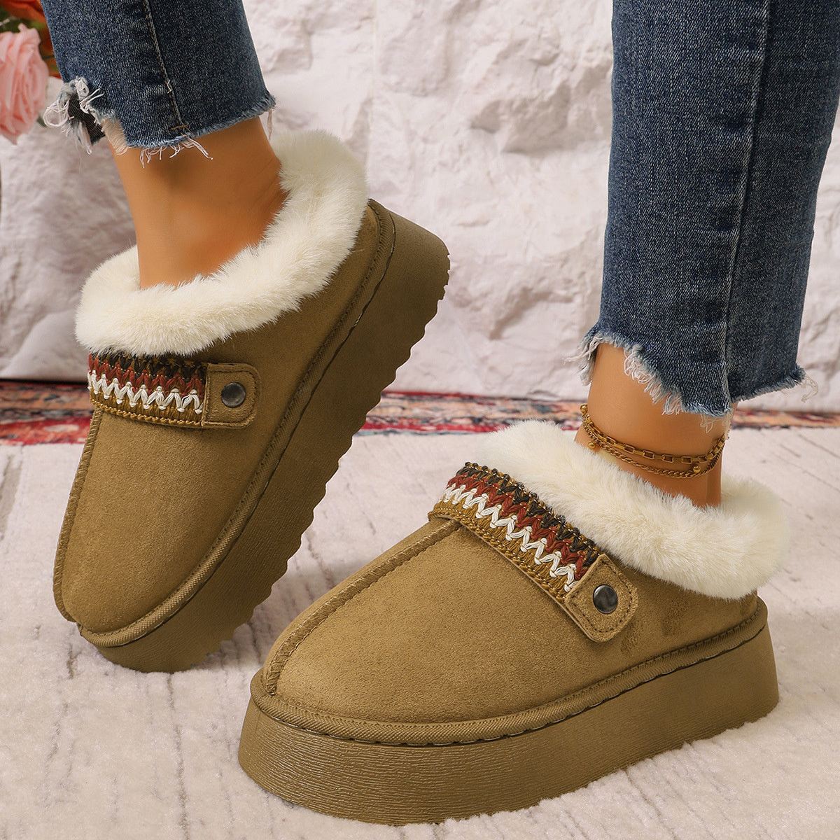 Platform Faux Fur Lined Suede Slip-On Boots