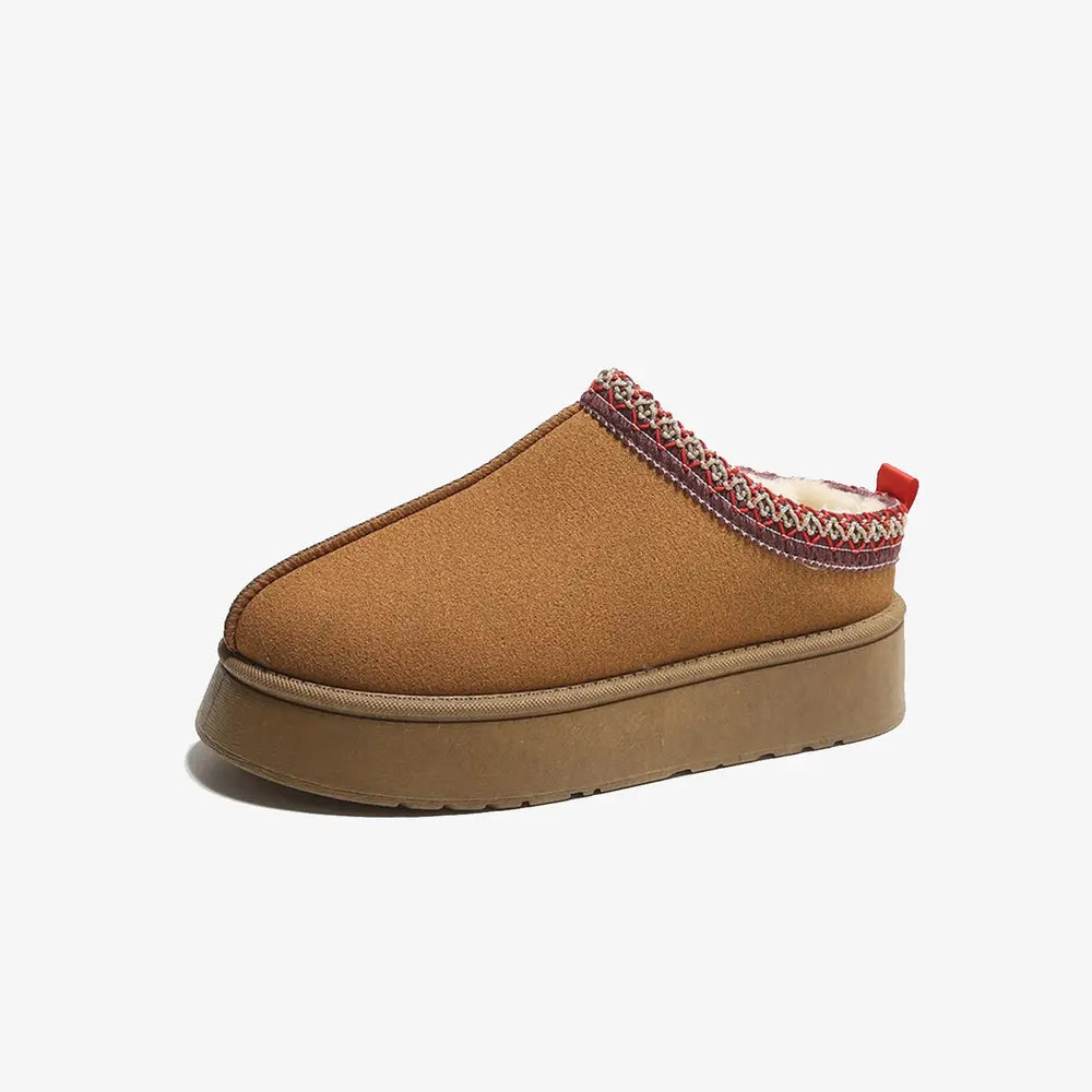 Faux Shearling Trim Platform Mules