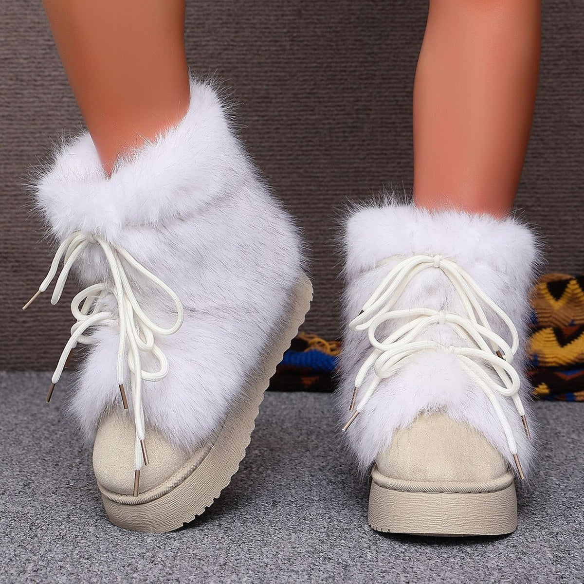 Winter Faux Fur Trimmed Lace-Up Boots