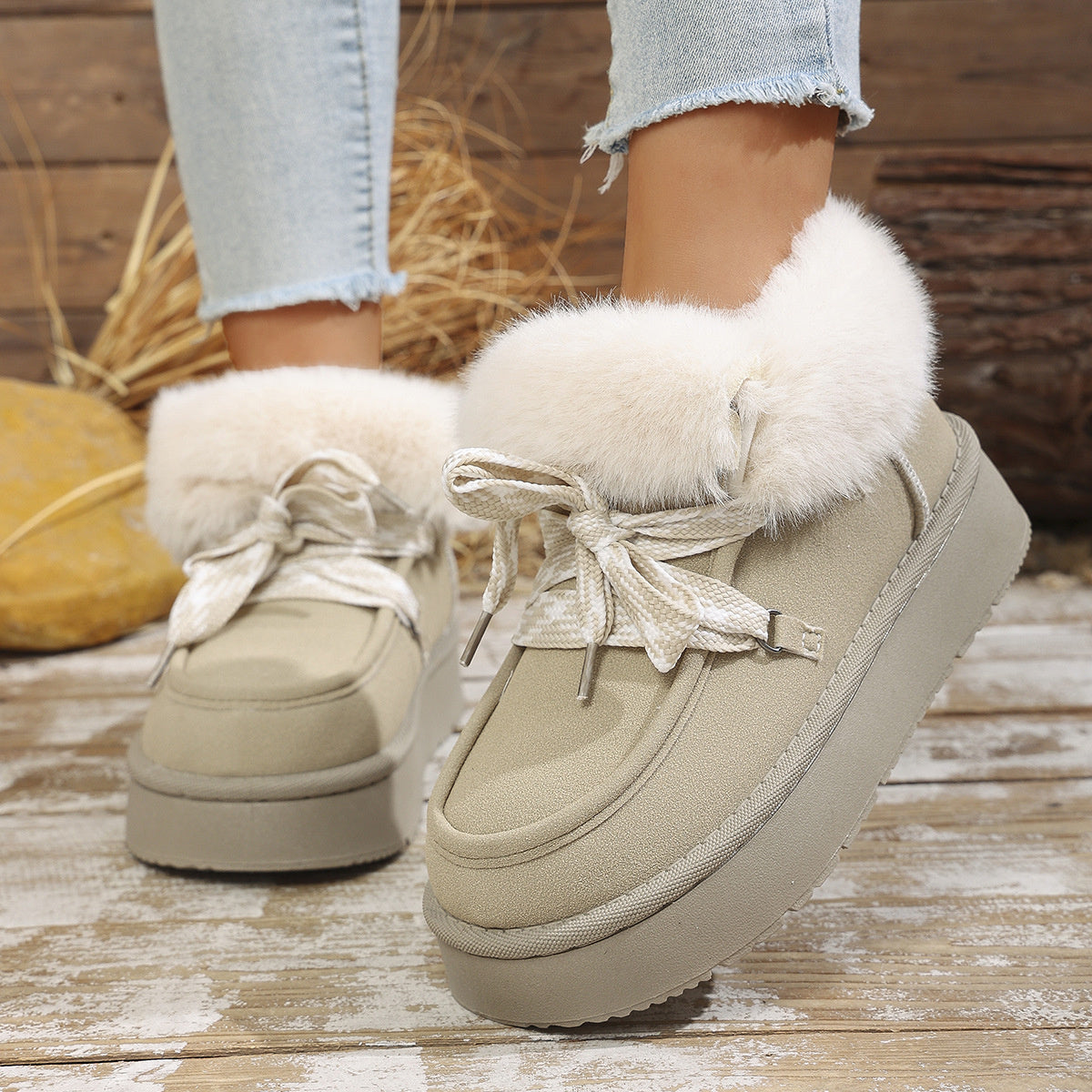 Plush Faux Fur Lined Platform Boots
