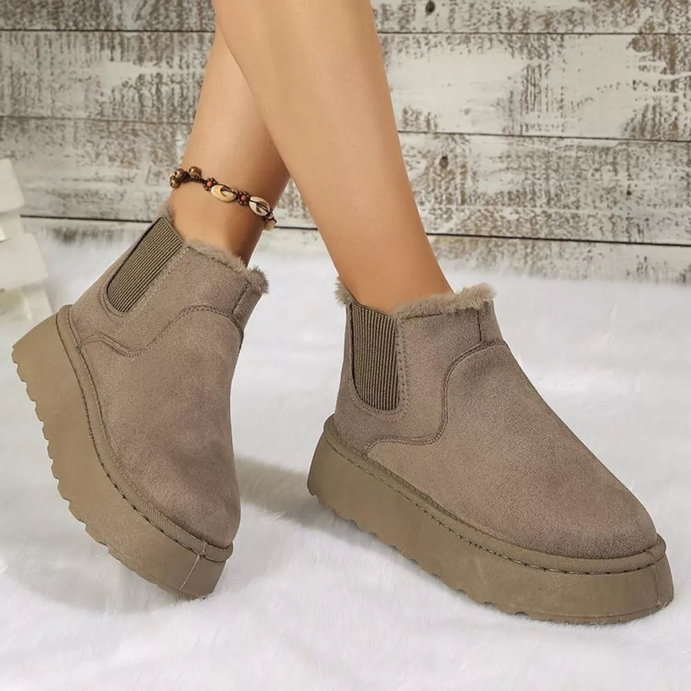 Suede Round Toe Platform Ankle Boots