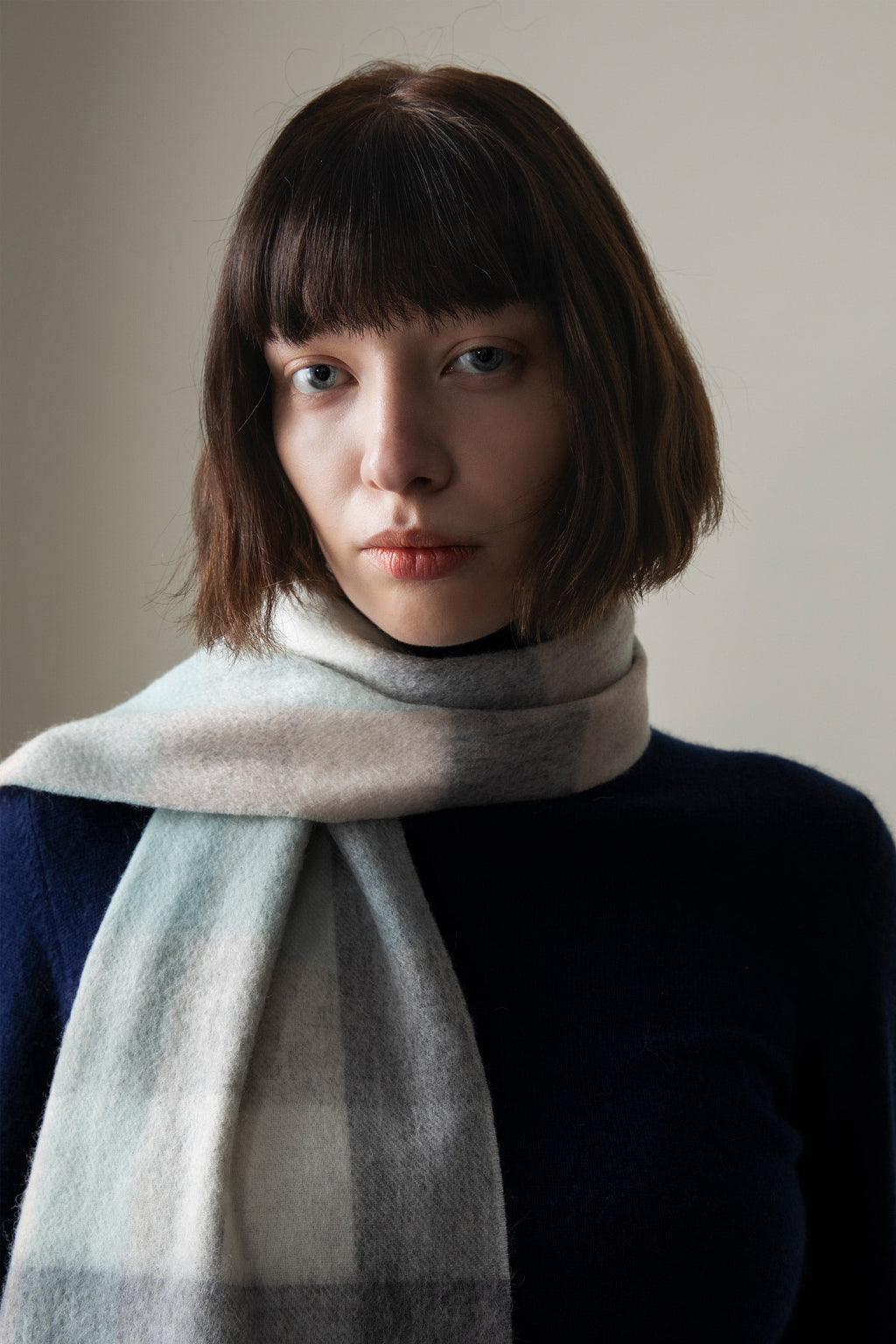5 Square Check Lambswool Scarf - Brume