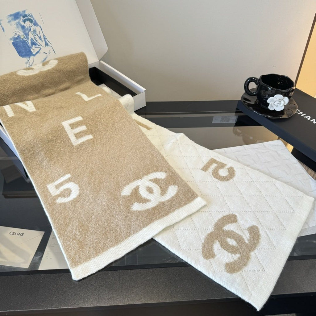 Chanel Knit Scarf with Ivory Motifs
