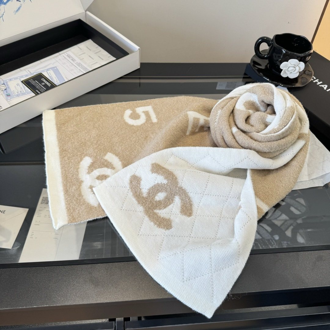 Chanel Knit Scarf with Ivory Motifs